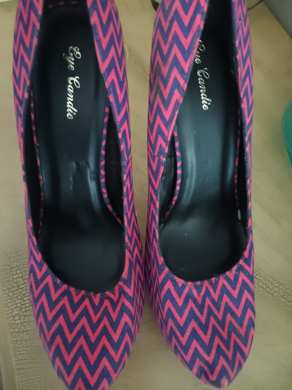 Source Unknown Pink and Navy Chevron Pointed Pumps